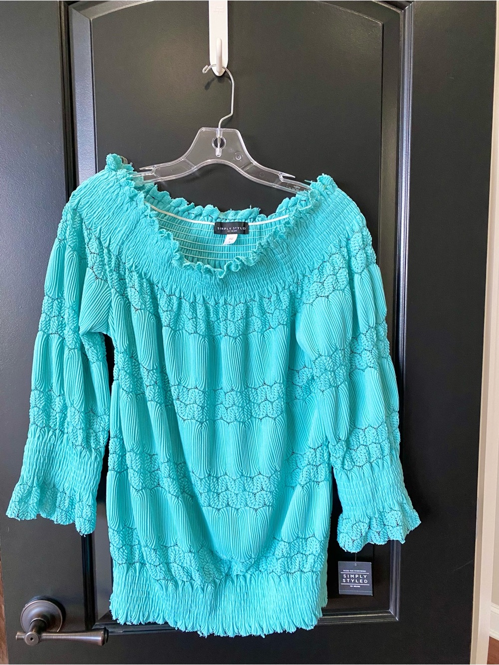 🩵 NWT Simply Styled by Sears Smocked Jacquard Top – Size M – Turquoise